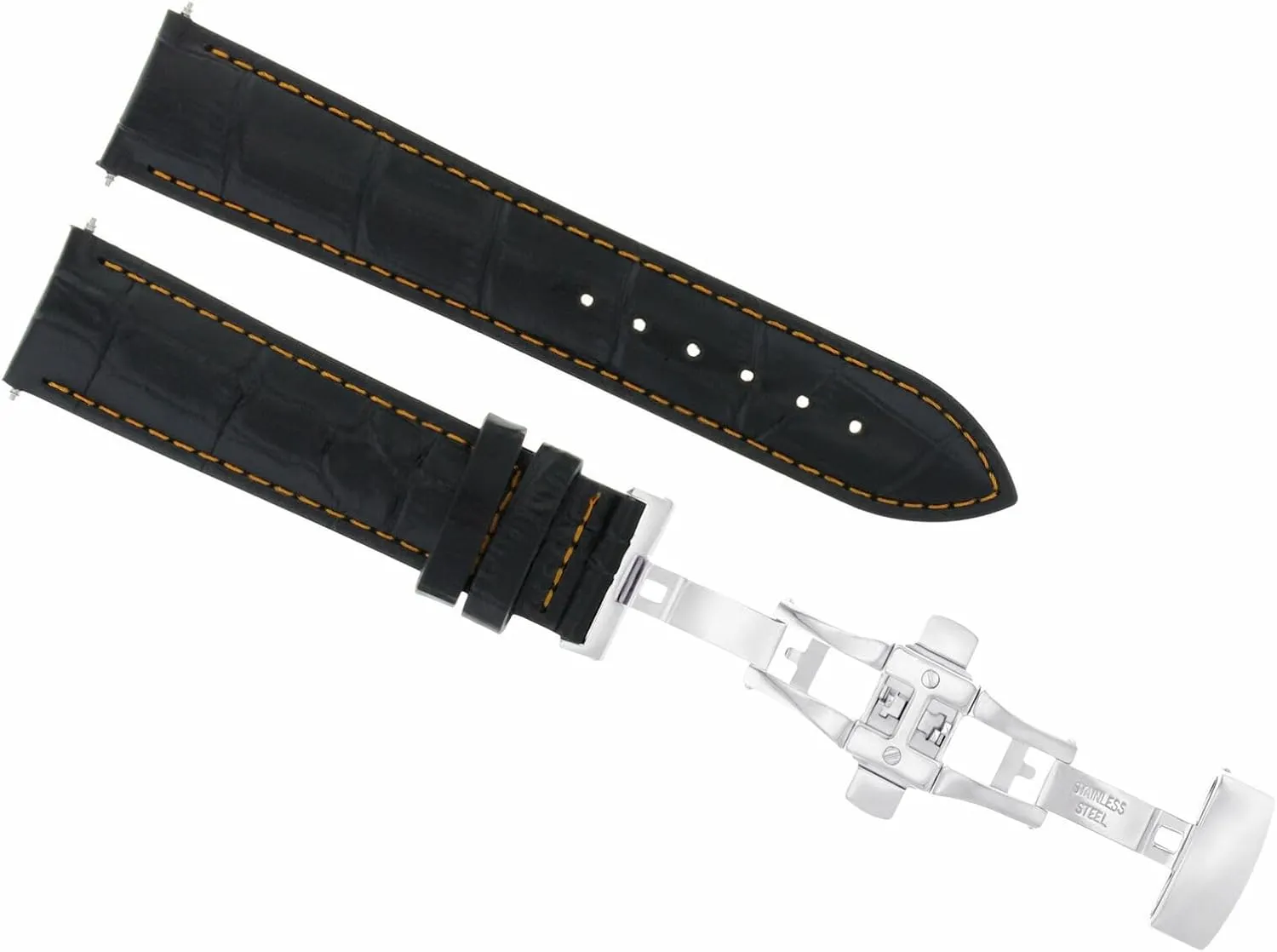 Ewatchparts 22mm Leather Watch Band Strap Deployment Clasp Compatible With Baume Mercier Watch Black With Orange Stitching