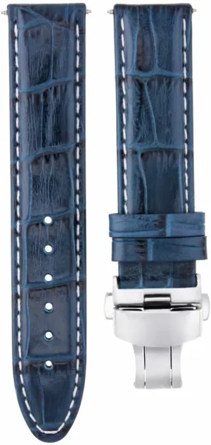 Ewatchparts 24mm Premium Leather Watch Band Strap Compatible With Citizen Eco Drive E650-S0751 Blue With White Stitching