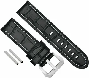 Ewatchparts Big 24mm Leather Watch Band Strap Compatible With Breitling Bentley A253652D Colt Black With White Stitching