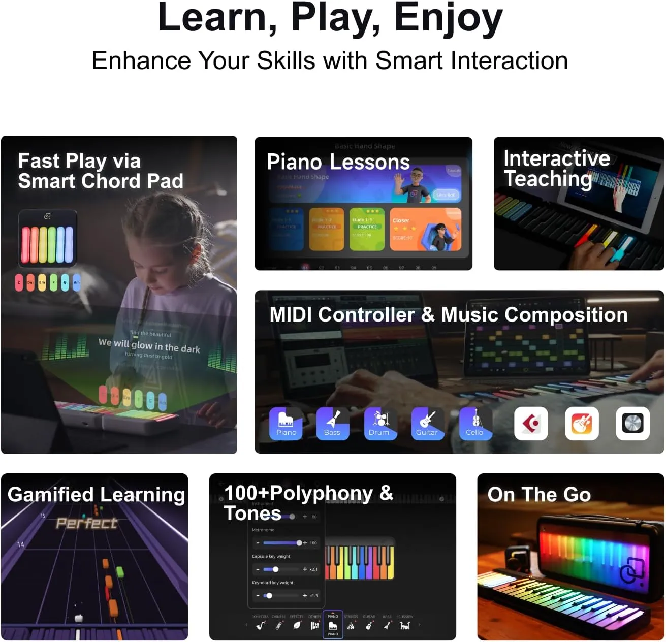 Expandable Keyboard Piano for PopuPiano Intelligent, Portable, Modular Keyboard