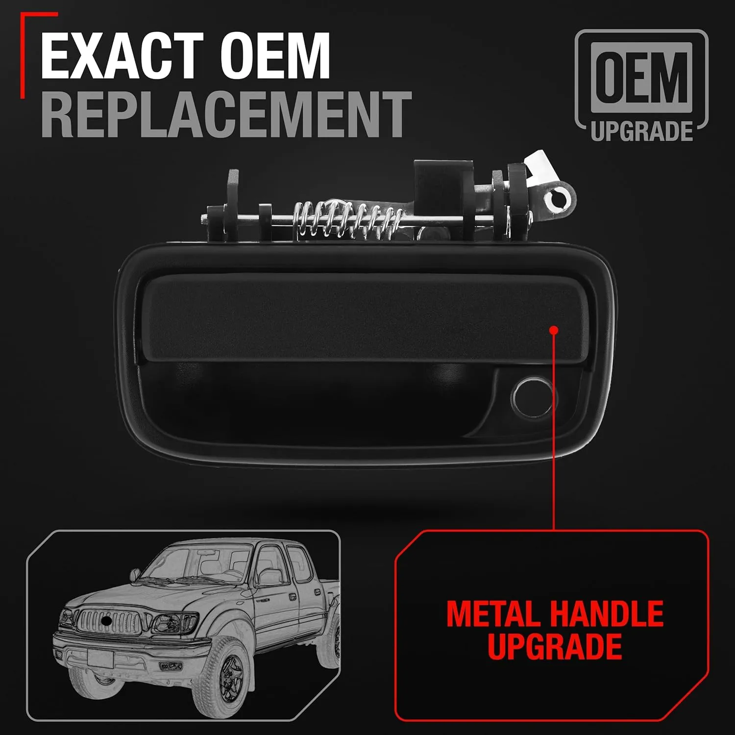 Exterior Front Driver Door Handle Replacement, Upgraded Metal - Compatible with 1995-2004 Toyota Tacoma - Textured Black - OEM 69220-35020, 79344, 91319, TO1310117