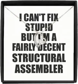 EzGift Funny Structural Assembler Necklace Pendant I Can't Fix Stupid Gift Idea For Coworker Fellow Worker Gag Workmate Joke Fairly Decent Jewelry With Chain And Message Card Box