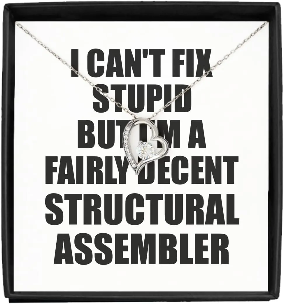 EzGift Funny Structural Assembler Necklace Pendant I Can't Fix Stupid Gift Idea For Coworker Fellow Worker Gag Workmate Joke Fairly Decent Jewelry With Chain And Message Card Box
