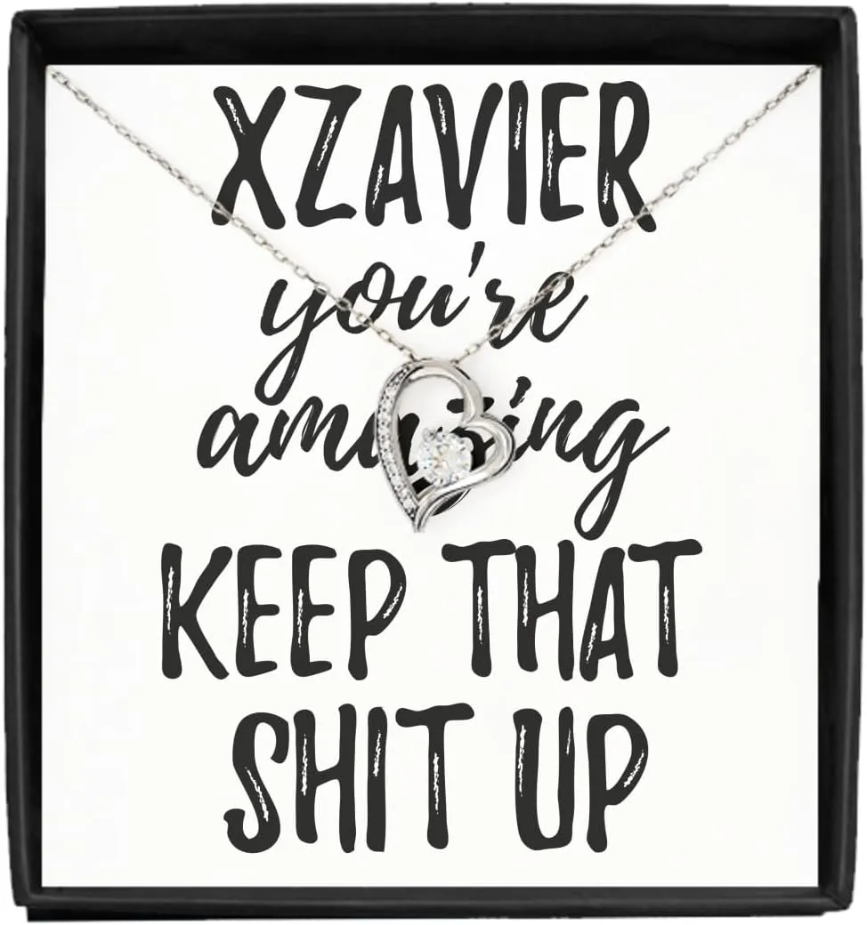 EzGift Xzavier Necklace Pendant You're Amazing Keep That Shit Up Motivation Custom Name Jewelry With Chain And Message Card Box