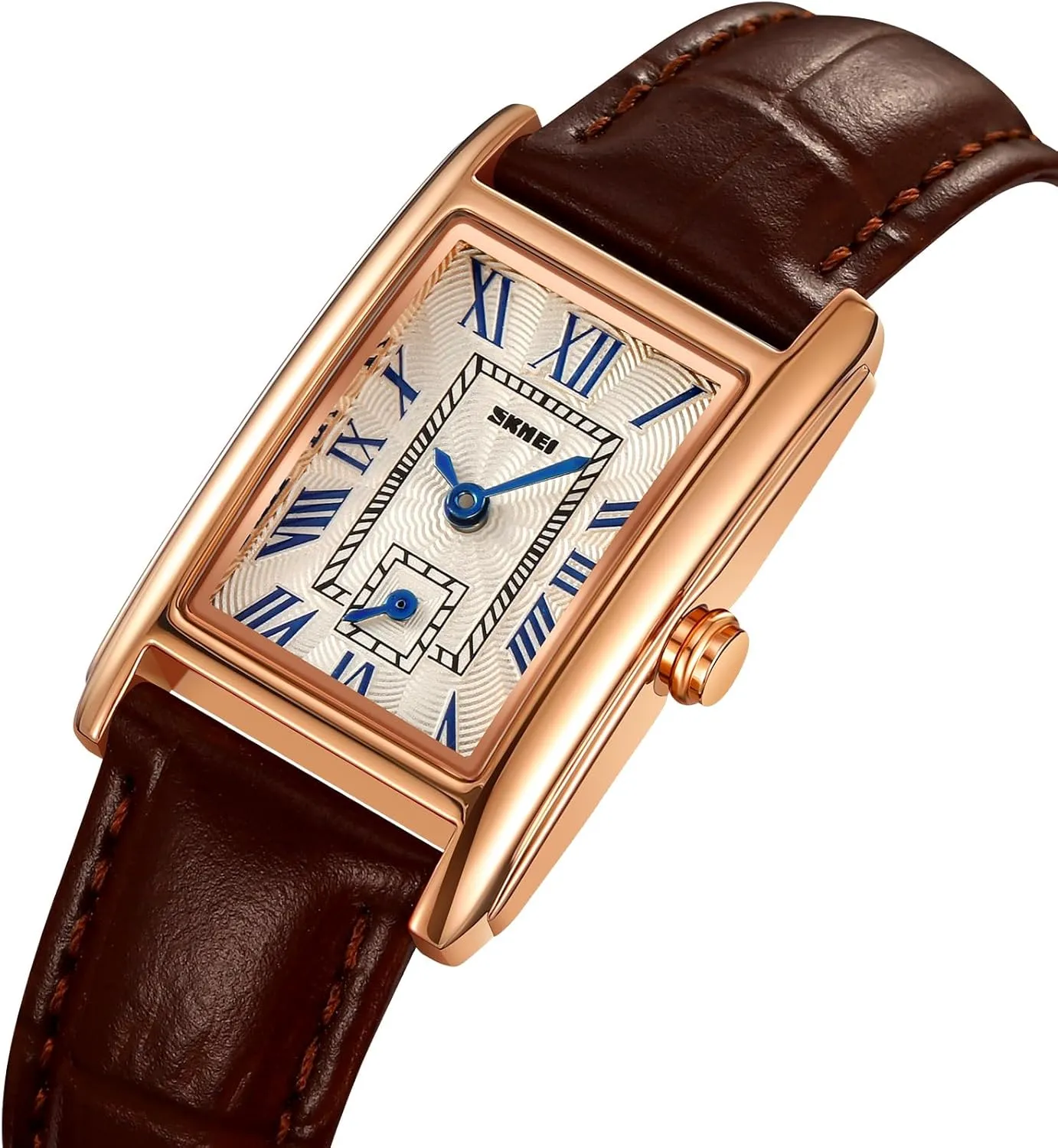 FANMIS Vintage Women's Rectangle Wrist Watch Classic Ladies Analog Quartz Watch Ultra-Thin Ladies Bangle Bracelet Watch Female Business Dress Watch with Leather Strap