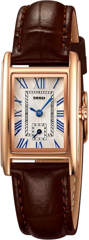 FANMIS Vintage Women's Rectangle Wrist Watch Classic Ladies Analog Quartz Watch Ultra-Thin Ladies Bangle Bracelet Watch Female Business Dress Watch with Leather Strap