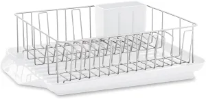 Farberware Classic Large Rust Resistant Full Dishrack with Removable 3 Compartment Flatware Caddy, Andlged Drain Board, 3-Piece, White