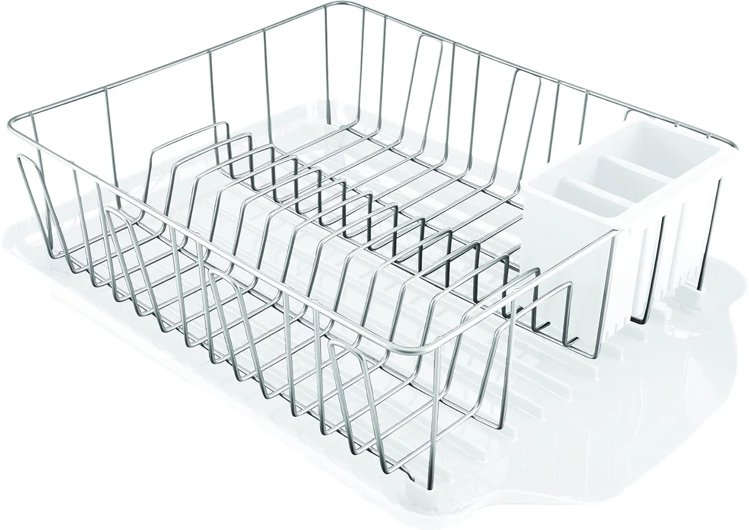 Farberware Classic Large Rust Resistant Full Dishrack with Removable 3 Compartment Flatware Caddy, Andlged Drain Board, 3-Piece, White