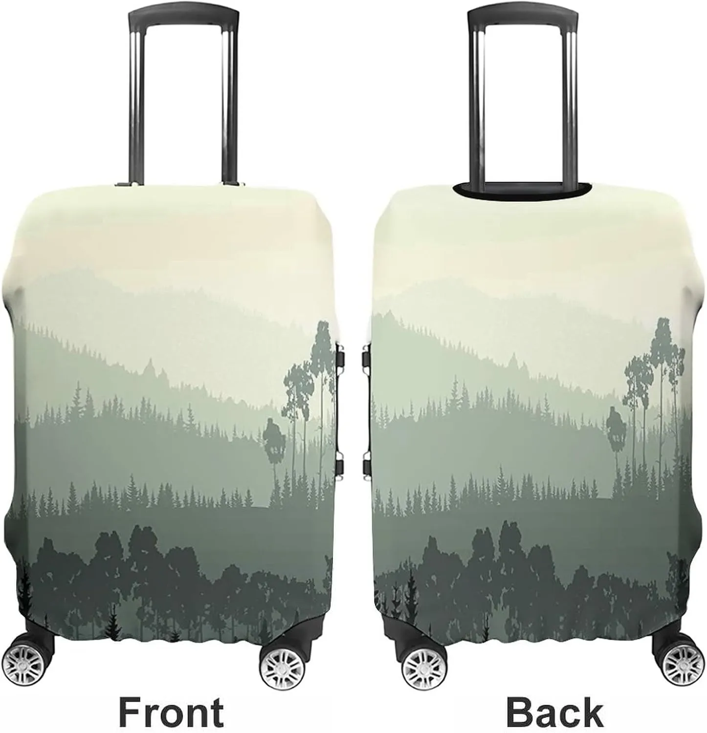 Fashion Suitcase Protector, Apartment Decor Elastic Travel Luggage Cover, Panorama of Valley and Misty Forest of Pine Trees, Fits 22-24 Inch Luggage, Great For Vacation Travel, Sage Green