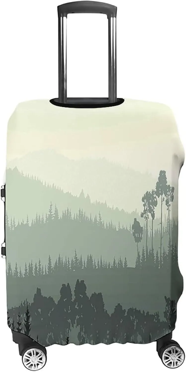 Fashion Suitcase Protector, Apartment Decor Elastic Travel Luggage Cover, Panorama of Valley and Misty Forest of Pine Trees, Fits 22-24 Inch Luggage, Great For Vacation Travel, Sage Green
