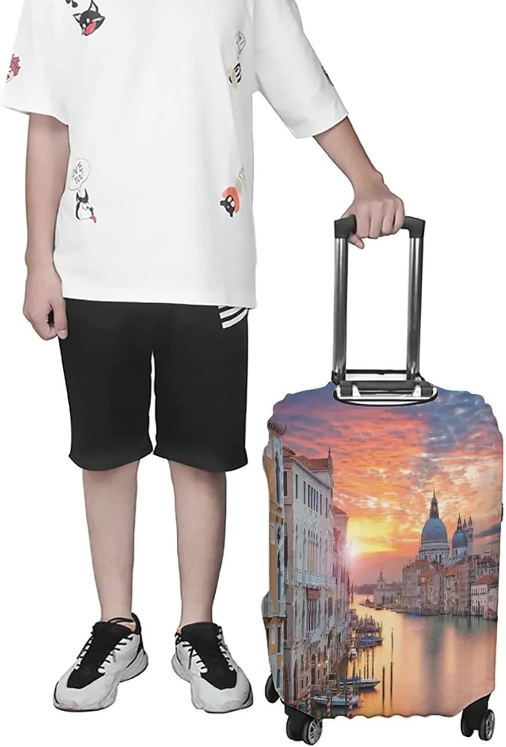 Fashion Suitcase Protector, Cityscape Elastic Travel Luggage Cover, Grand Canal in Venice Horizon European Town International, Fits 30-32 Inch Luggage, Great For Vacation Travel, Multi