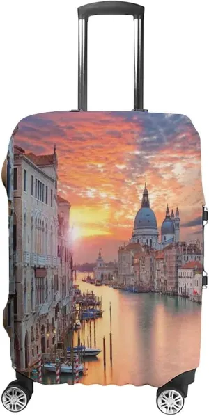 Fashion Suitcase Protector, Cityscape Elastic Travel Luggage Cover, Grand Canal in Venice Horizon European Town International, Fits 30-32 Inch Luggage, Great For Vacation Travel, Multi