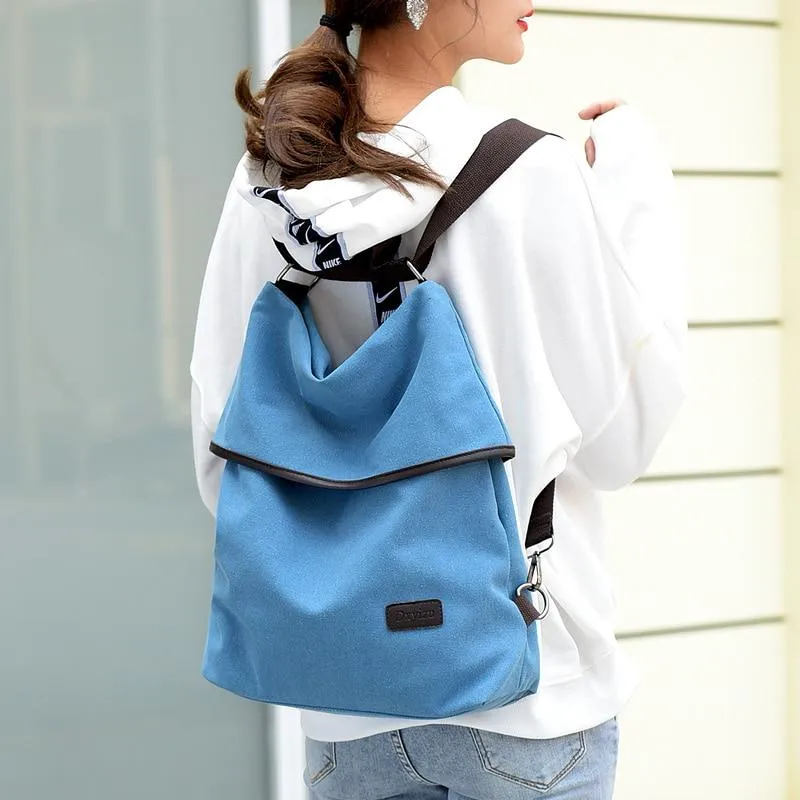 Fashion Women Simple Canvas Large Capacity Waterproof Anti Theft Backpack