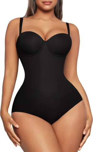 FeelinGirl Shapewear Bodysuit for Women Tummy Control Body Shaper Seamless Shapewear Cupped with Removable Straps