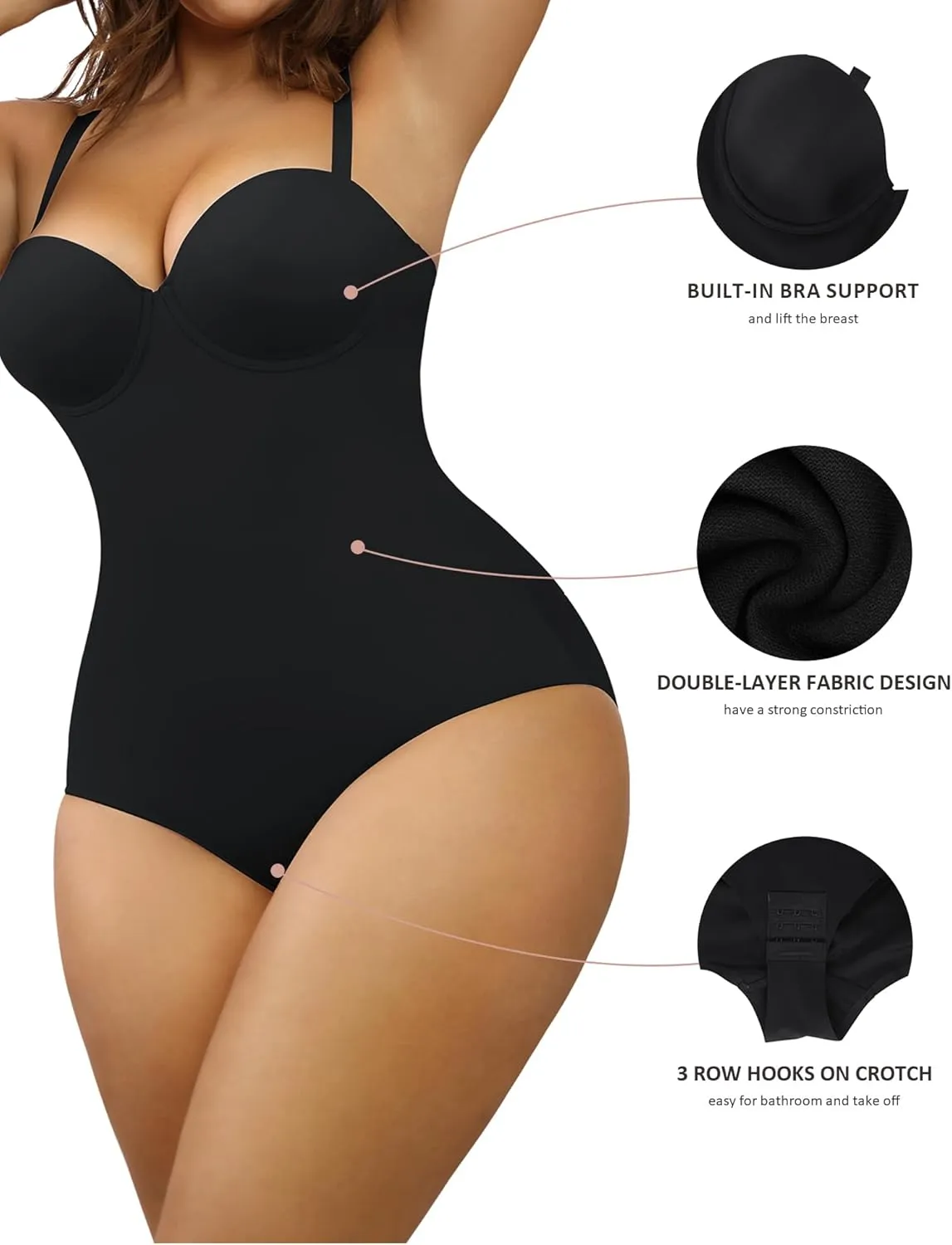 FeelinGirl Shapewear Bodysuit for Women Tummy Control Body Shaper Seamless Shapewear Cupped with Removable Straps