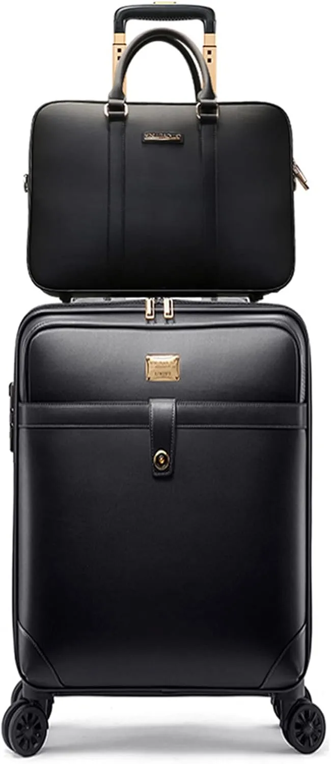 feilario 2Pcs Leather Business Spinner Wheel Luggage Waterproof Carry-On Suitcase with TSA Lock - Capacity 36-55L