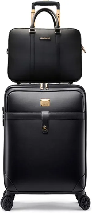 feilario 2Pcs Leather Business Spinner Wheel Luggage Waterproof Carry-On Suitcase with TSA Lock - Capacity 36-55L