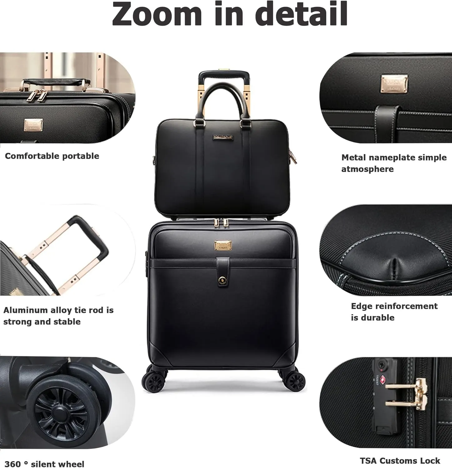 feilario 2Pcs Leather Business Spinner Wheel Luggage Waterproof Carry-On Suitcase with TSA Lock - Capacity 36-55L