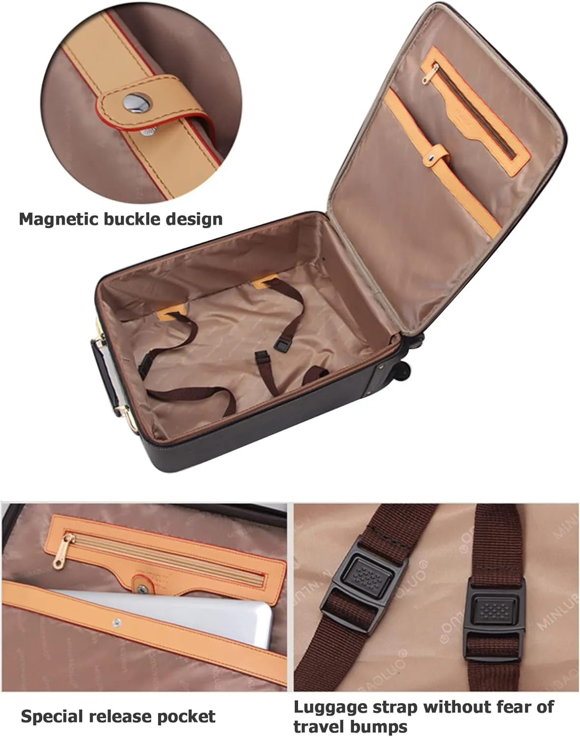feilario 2Pcs Leather Business Spinner Wheel Luggage Waterproof Carry-On Suitcase with TSA Lock - Capacity 36-55L