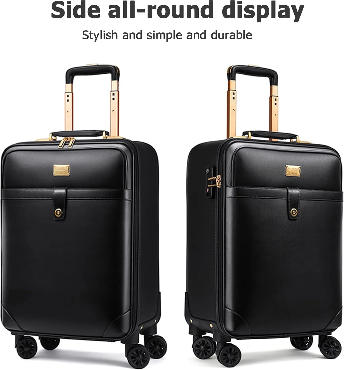 feilario 2Pcs Leather Business Spinner Wheel Luggage Waterproof Carry-On Suitcase with TSA Lock - Capacity 36-55L
