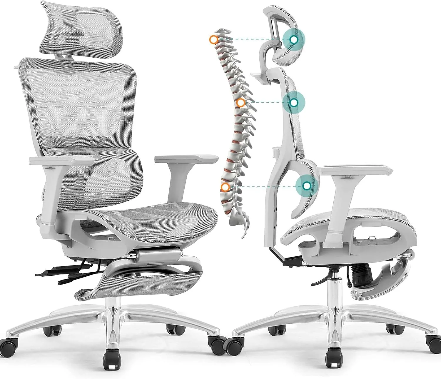 Ferral Ergonomic Office Chair, High Back Home Office Desk Chair with Lumbar Support, 4D Adjustable Armrest & Seat Depth, Computer Mesh Office Chair with Tilt Function (Silvergray)