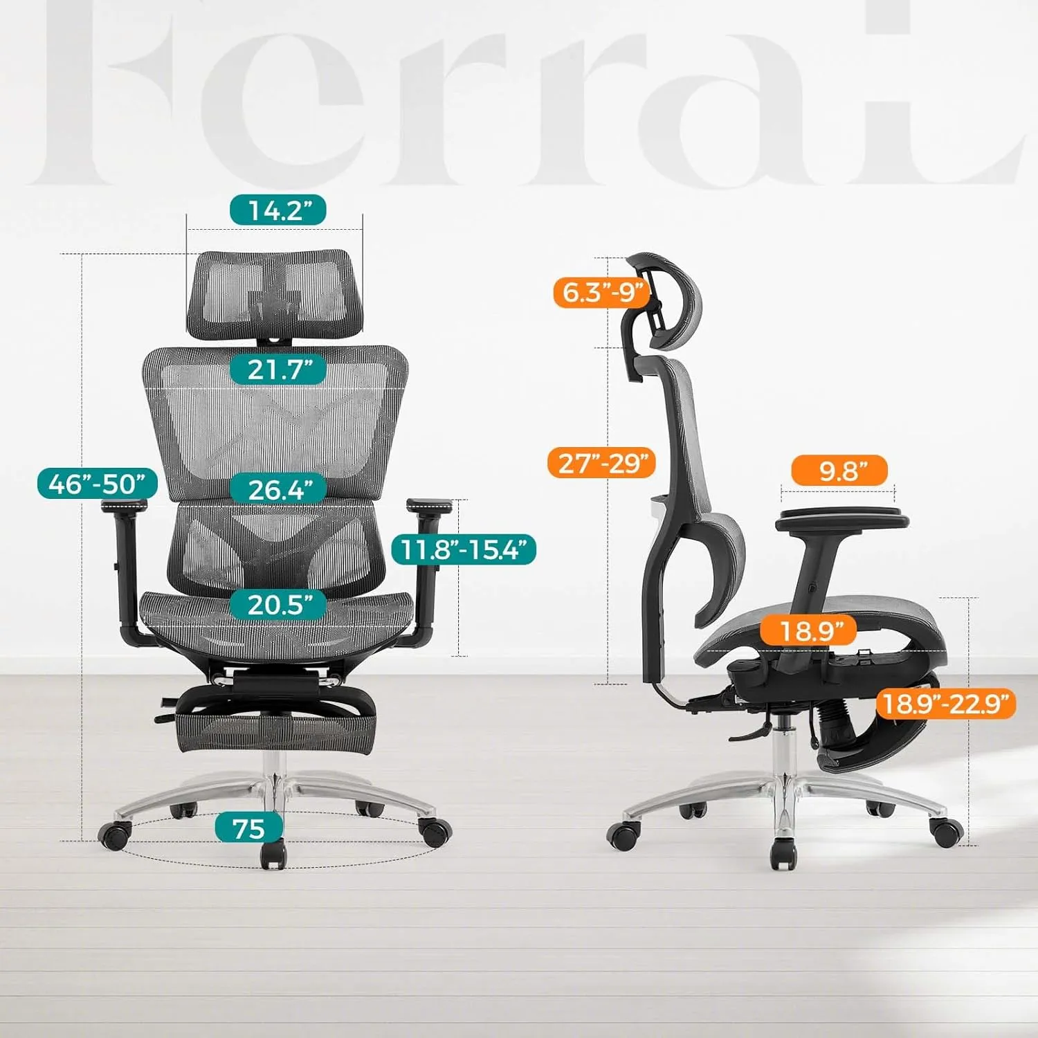 Ferral Ergonomic Office Chair, High Back Home Office Desk Chair with Lumbar Support, 4D Adjustable Armrest & Seat Depth, Computer Mesh Office Chair with Tilt Function (Silvergray)