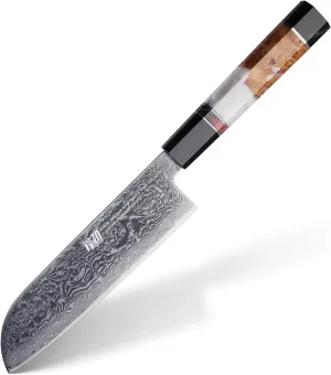 FINDKING 6.9 Inch Japanese Santoku Knife, Damascus Blade Asian Knife, Chef Knife for Everyday Cooking, A Must-Have Kitchen Knife (BLACK-ROSE Series)