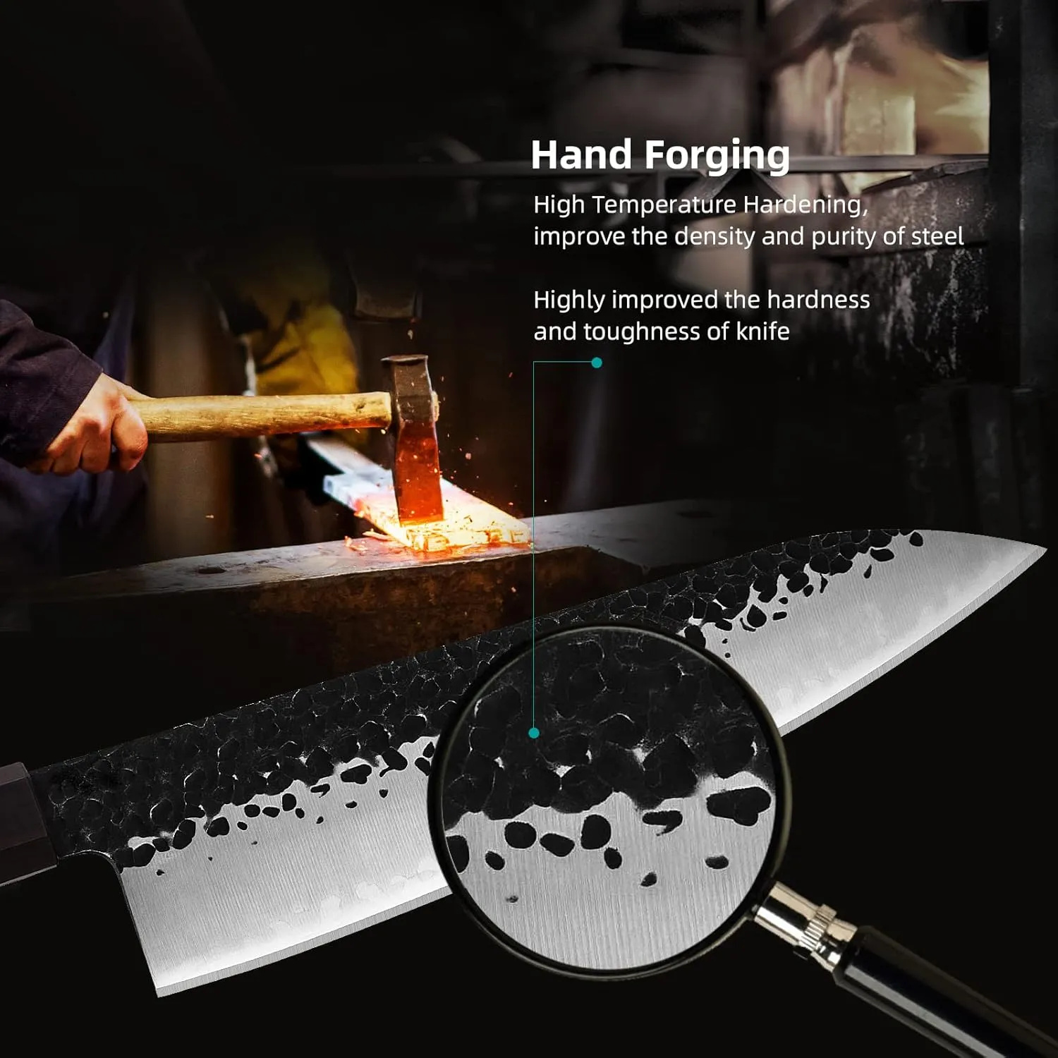 FINDKING Dynasty Series Japanese Chef Knife, Professional Kitchen Knife, 9Cr18MoV High Carbon Steel Blade, African Rosewood Octagonal Handle, Sharp, for Meat Cutting, 8 Inches