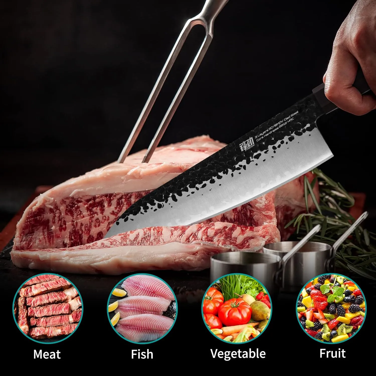 FINDKING Dynasty Series Japanese Chef Knife, Professional Kitchen Knife, 9Cr18MoV High Carbon Steel Blade, African Rosewood Octagonal Handle, Sharp, for Meat Cutting, 8 Inches
