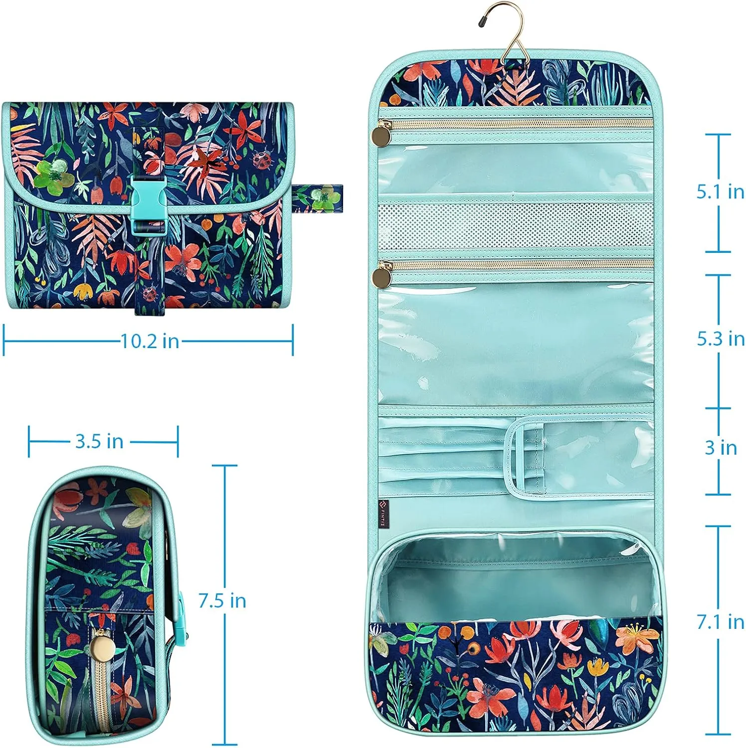 FINTIE Portable Toiletry Cosmetic Travel Bag, Large Water Resistant Hanging Makeup Organizer Storage Pouch Case for Women Girls (Jungle Night)
