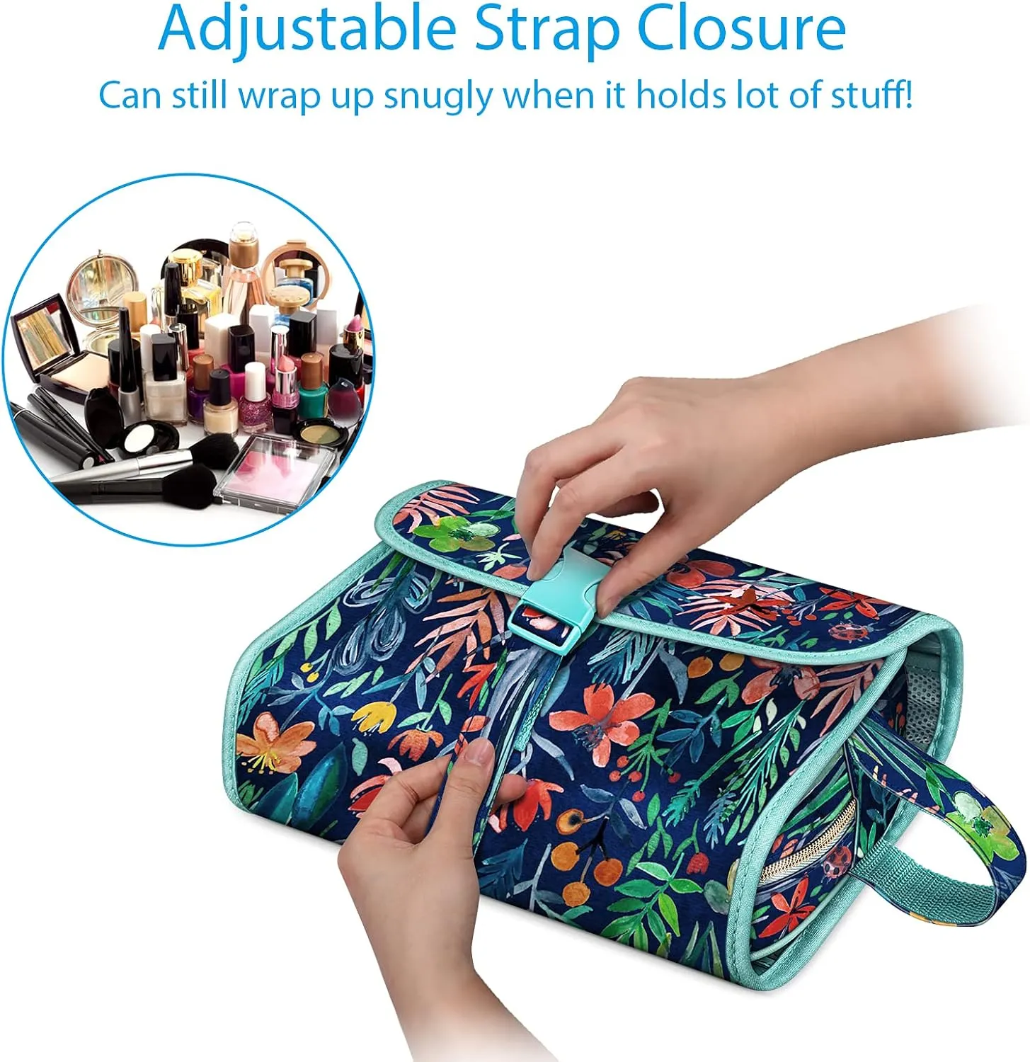 FINTIE Portable Toiletry Cosmetic Travel Bag, Large Water Resistant Hanging Makeup Organizer Storage Pouch Case for Women Girls (Jungle Night)
