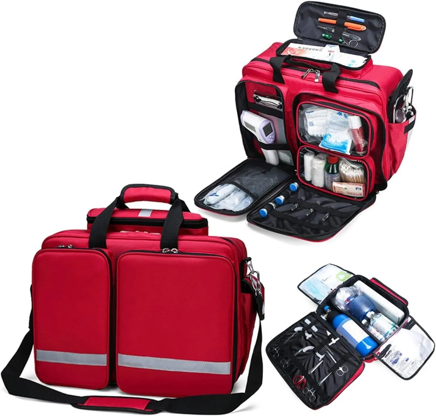 First Aid Backpack, Portable Emergency Medical Kit, Large-Capacity Red Rescue Kit, Outdoor Waterproof Multi-Function Medical Kit(Wood)