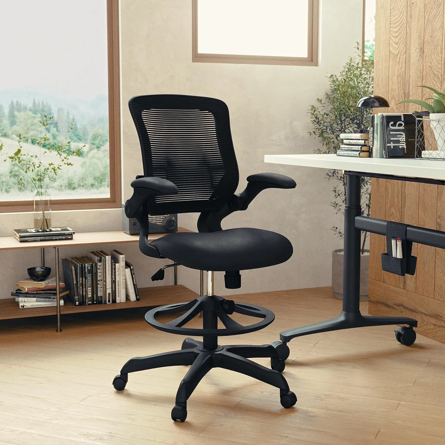 Flash Furniture Kale Mid-Back Swivel Office Chair with Adjustable Foot Ring, Lumbar Support, and Seat Height, Ergonomic Mesh Executive Chair, Black