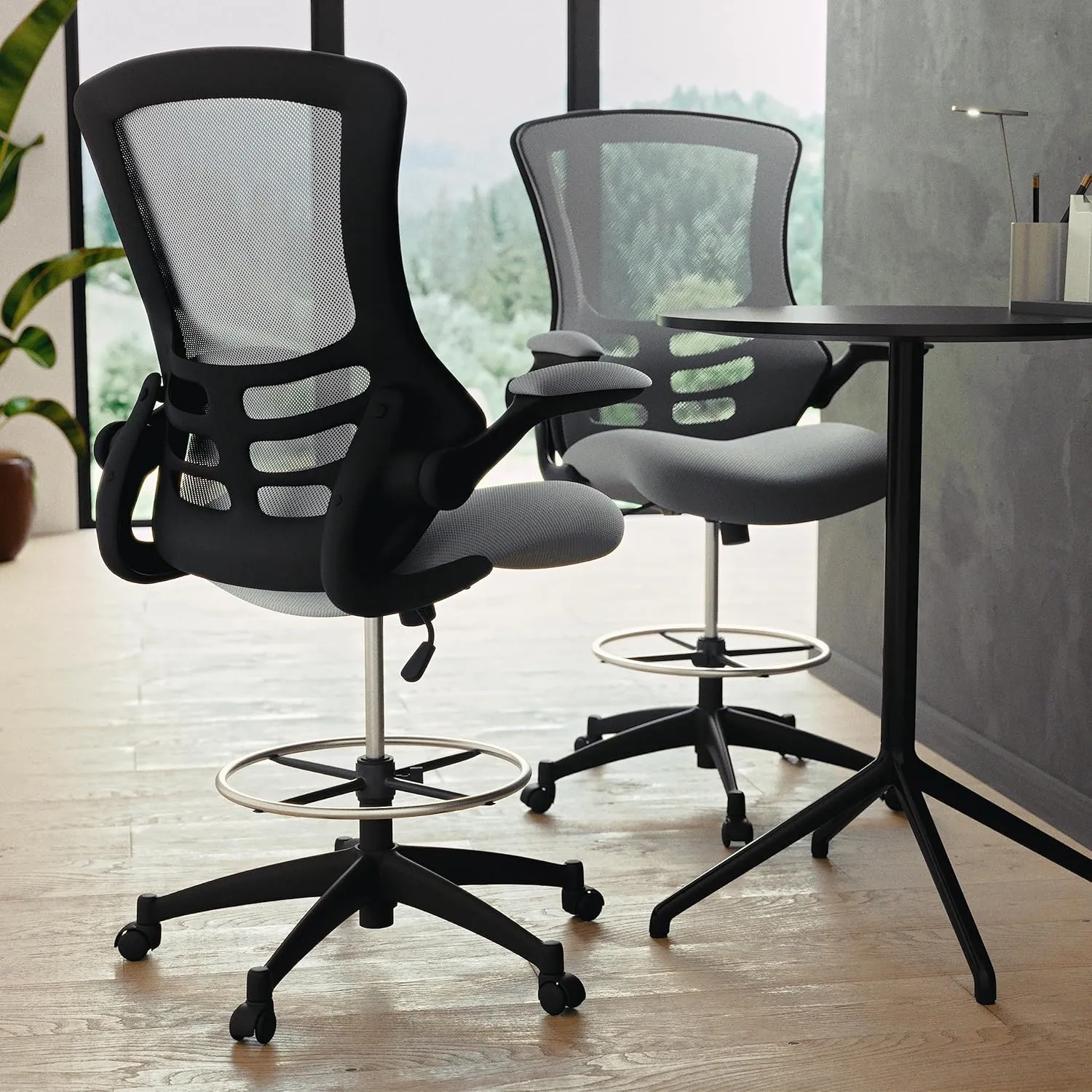 Flash Furniture Kelista Mid-Back Swivel Office Chair with Adjustable Seat Height, Ergonomic Mesh Desk Chair with Flip-Up Armrests, Dark Gray