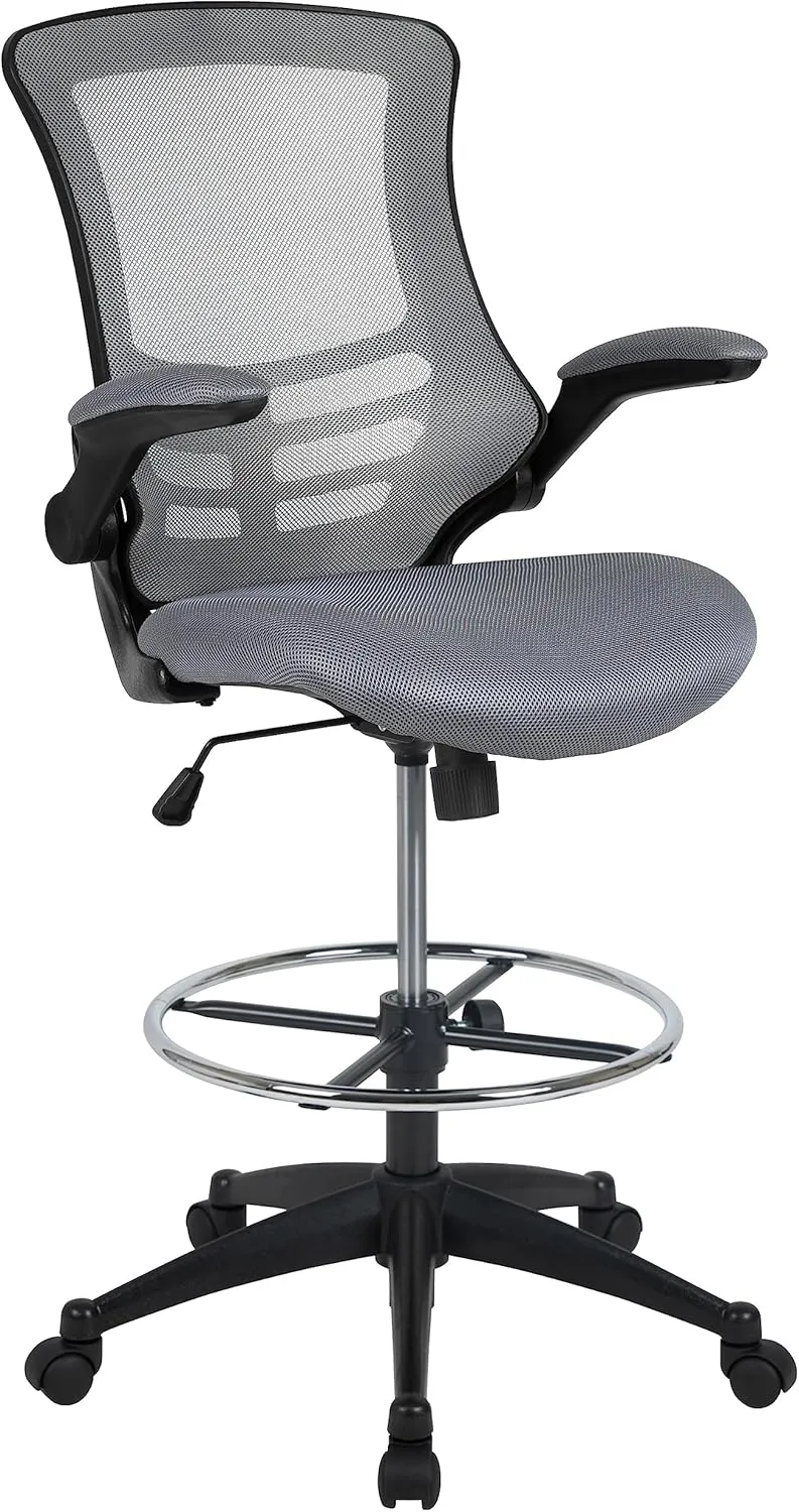 Flash Furniture Kelista Mid-Back Swivel Office Chair with Adjustable Seat Height, Ergonomic Mesh Desk Chair with Flip-Up Armrests, Dark Gray