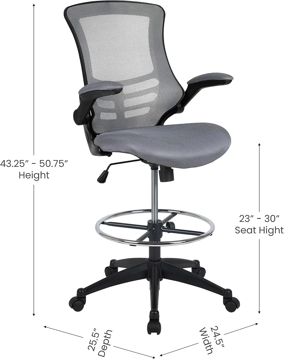 Flash Furniture Kelista Mid-Back Swivel Office Chair with Adjustable Seat Height, Ergonomic Mesh Desk Chair with Flip-Up Armrests, Dark Gray
