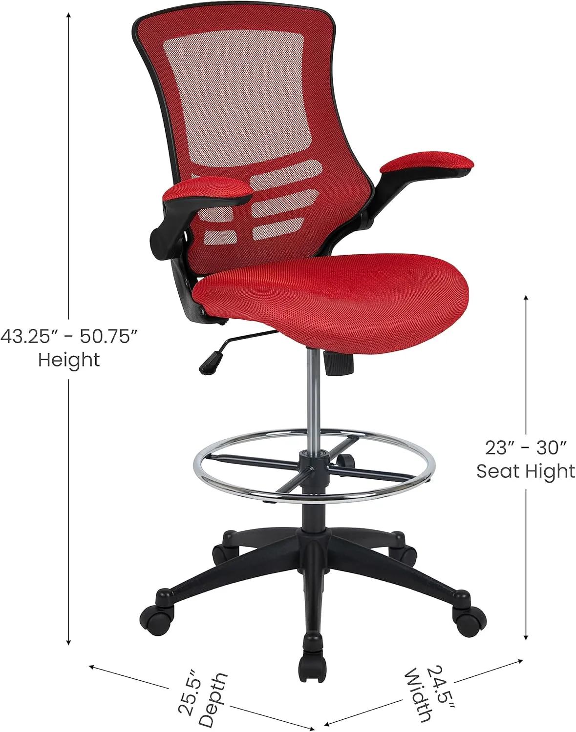 Flash Furniture Kelista Mid-Back Swivel Office Chair with Adjustable Seat Height, Ergonomic Mesh Desk Chair with Flip-Up Armrests, Red