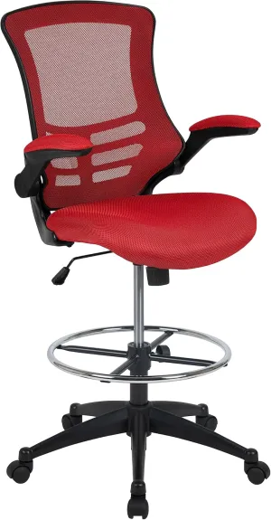 Flash Furniture Kelista Mid-Back Swivel Office Chair with Adjustable Seat Height, Ergonomic Mesh Desk Chair with Flip-Up Armrests, Red