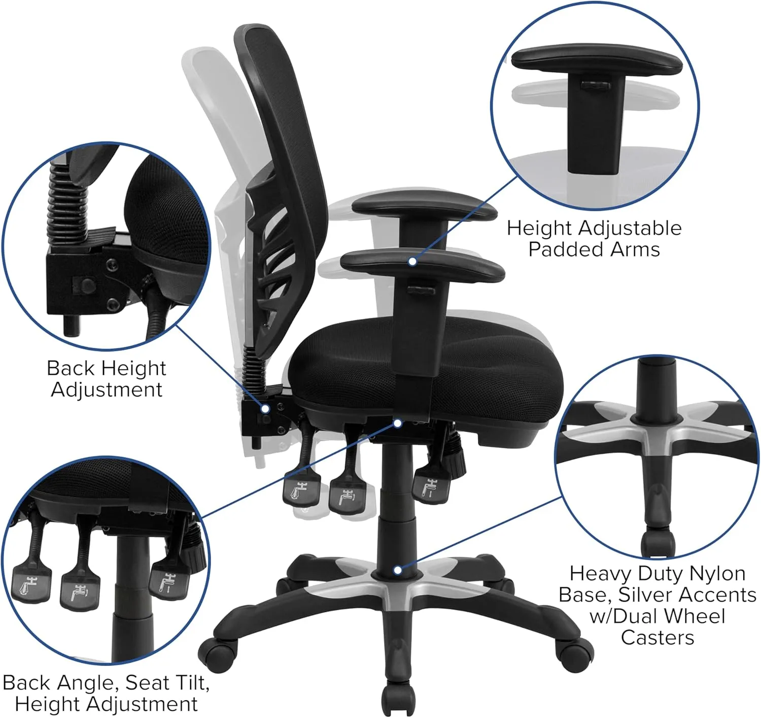 Flash Furniture Nicholas Mid-Back Swivel Office and Gaming Chair, Ergonomic Mesh Office Chair with Adjustable Lumbar Support and Height, Black