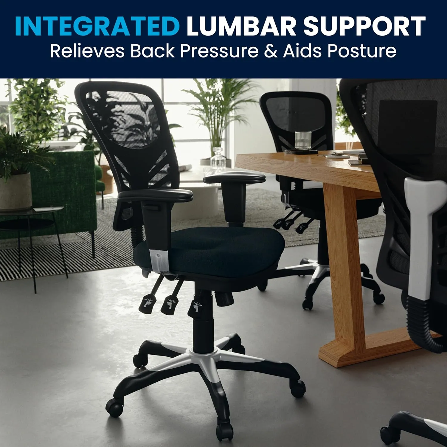 Flash Furniture Nicholas Mid-Back Swivel Office and Gaming Chair, Ergonomic Mesh Office Chair with Adjustable Lumbar Support and Height, Black