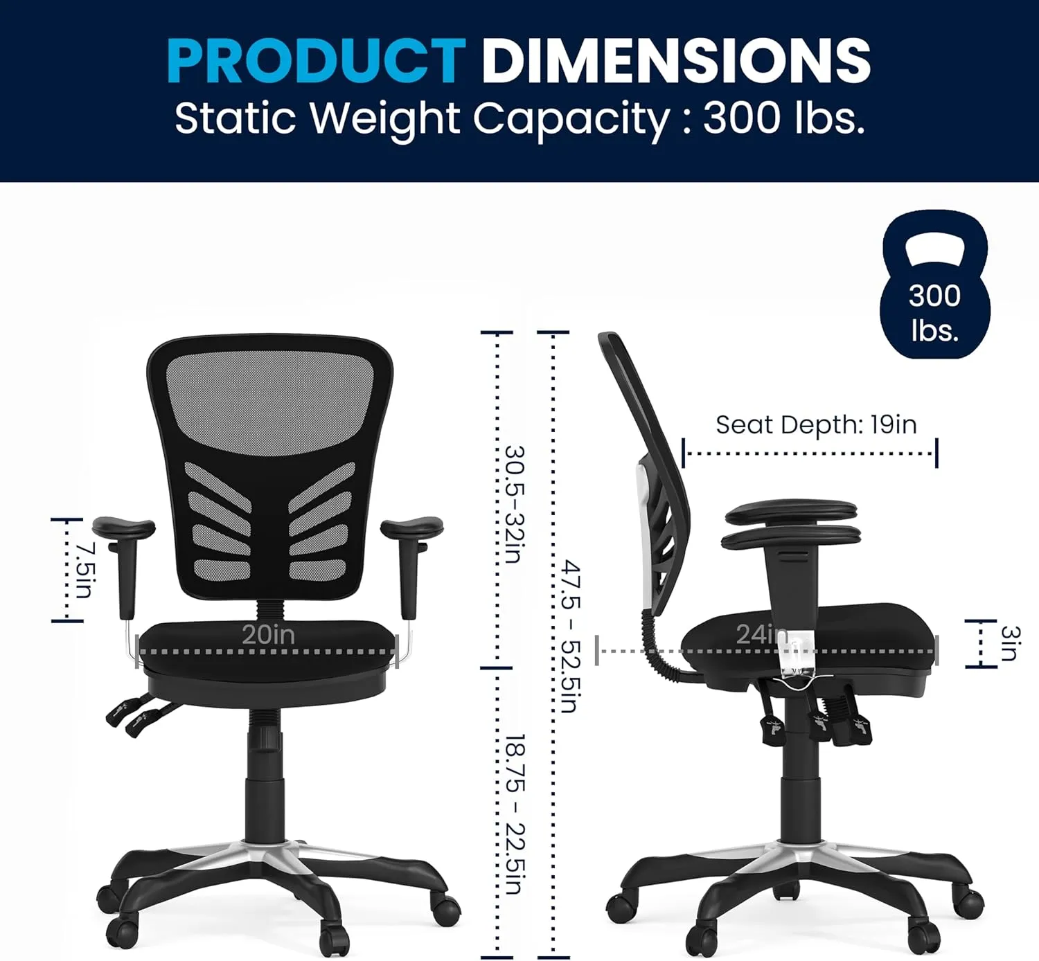 Flash Furniture Nicholas Mid-Back Swivel Office and Gaming Chair, Ergonomic Mesh Office Chair with Adjustable Lumbar Support and Height, Black