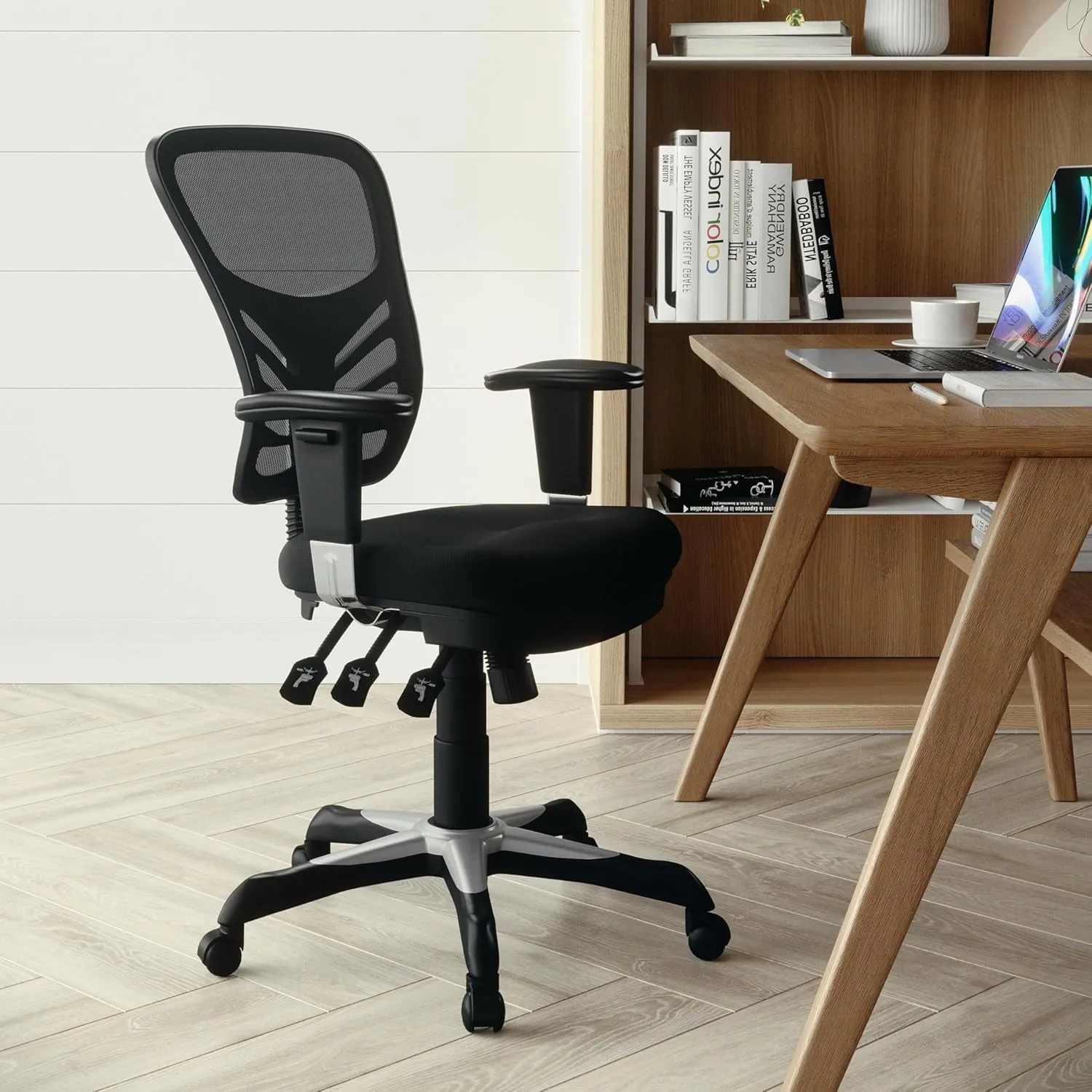 Flash Furniture Nicholas Mid-Back Swivel Office and Gaming Chair, Ergonomic Mesh Office Chair with Adjustable Lumbar Support and Height, Black