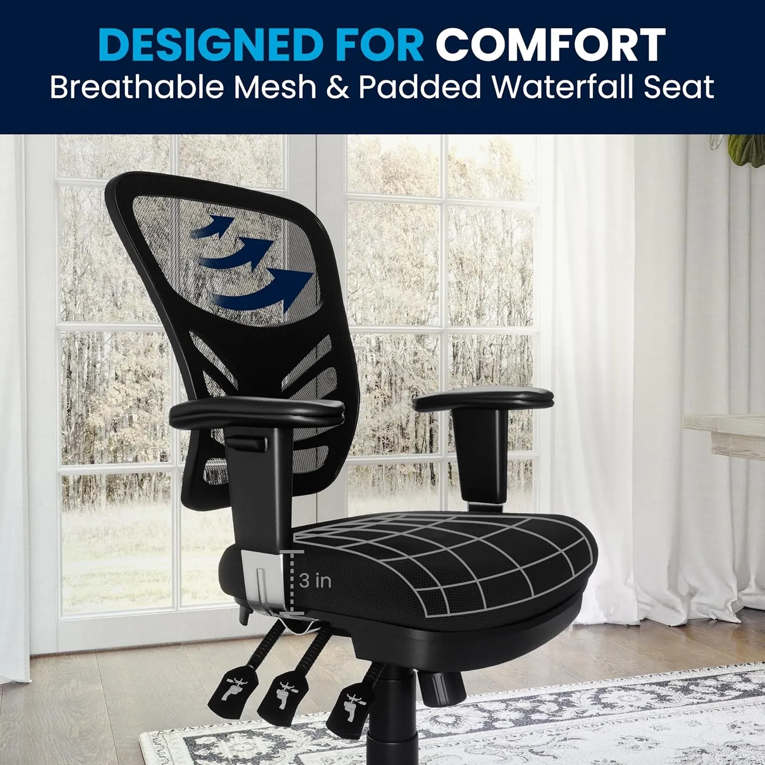 Flash Furniture Nicholas Mid-Back Swivel Office and Gaming Chair, Ergonomic Mesh Office Chair with Adjustable Lumbar Support and Height, Black