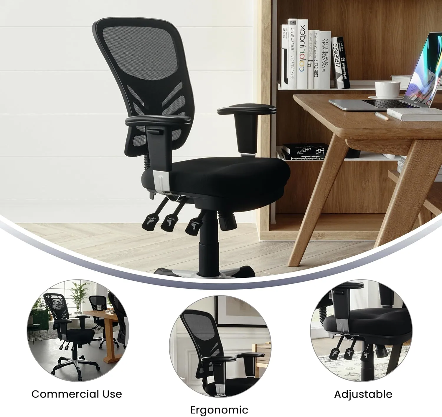 Flash Furniture Nicholas Mid-Back Swivel Office and Gaming Chair, Ergonomic Mesh Office Chair with Adjustable Lumbar Support and Height, Black
