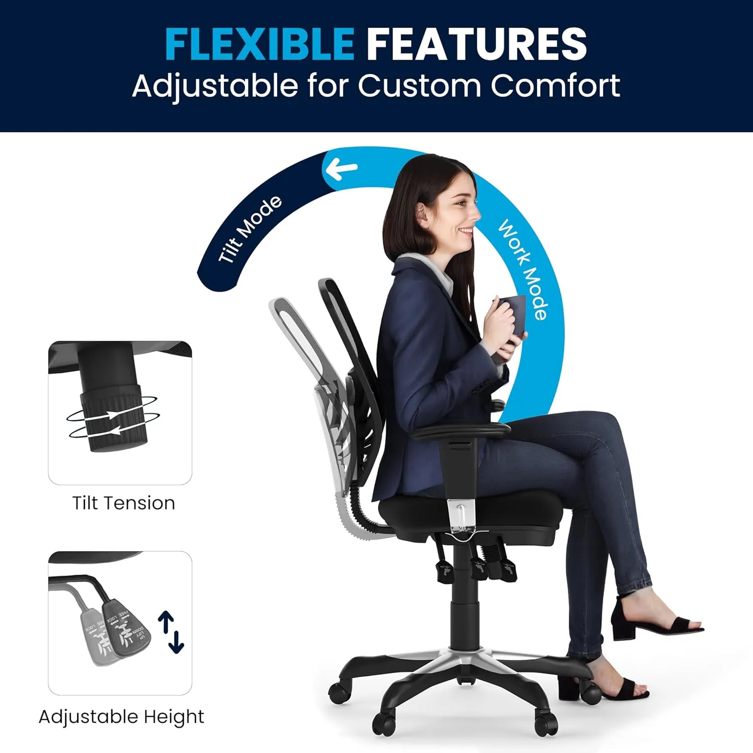 Flash Furniture Nicholas Mid-Back Swivel Office and Gaming Chair, Ergonomic Mesh Office Chair with Adjustable Lumbar Support and Height, Black