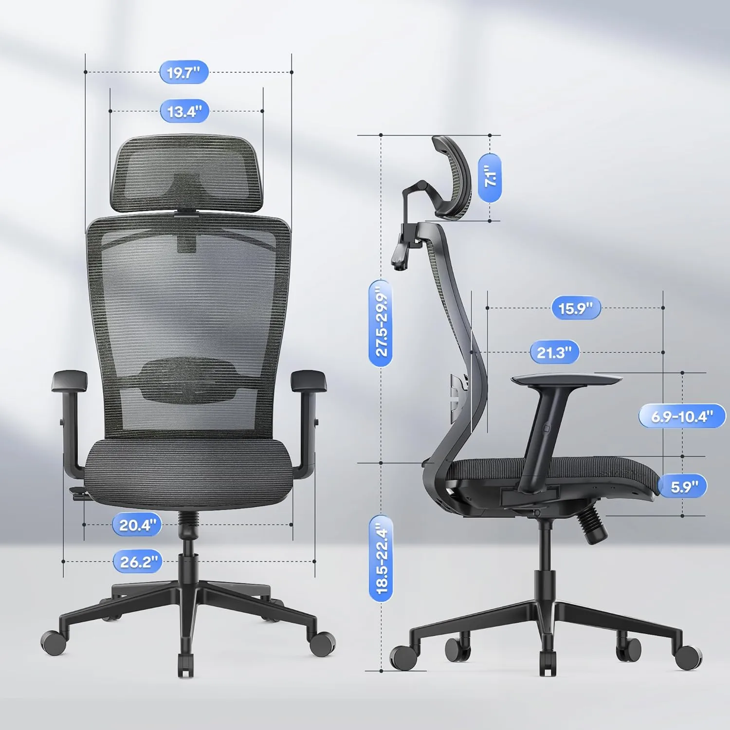 FLEXISPOT Classic Ergonomic Office Chair with High Back Swivel Computer Chair Executive Office Desk Chairs, with Lumbar Support/2D Headrest/Lockable Tilt Function, Foam Seat Cushion, Gray