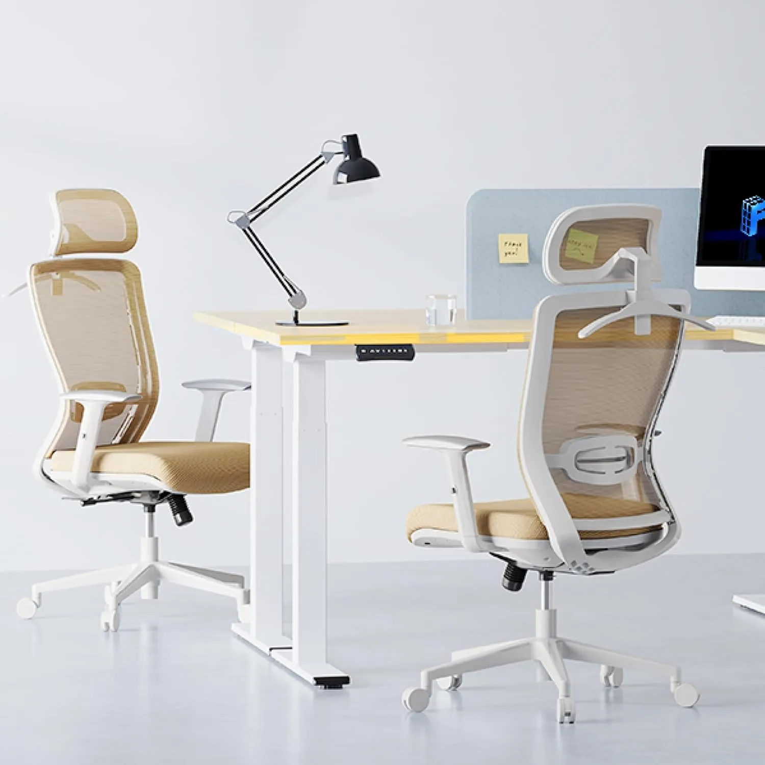 FLEXISPOT Ergonomic Office Chair, High Back Mesh Swivel Computer Chair, Executive Office Desk Chair, with Lumbar Support/2D Headrest/Lockable Tilt Function, Comfy Foam Seat, White Brown