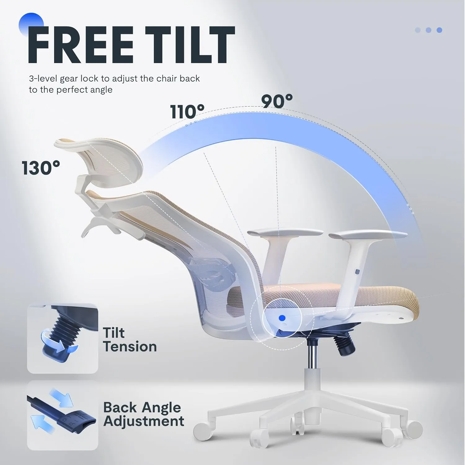 FLEXISPOT Ergonomic Office Chair, High Back Mesh Swivel Computer Chair, Executive Office Desk Chair, with Lumbar Support/2D Headrest/Lockable Tilt Function, Comfy Foam Seat, White Brown
