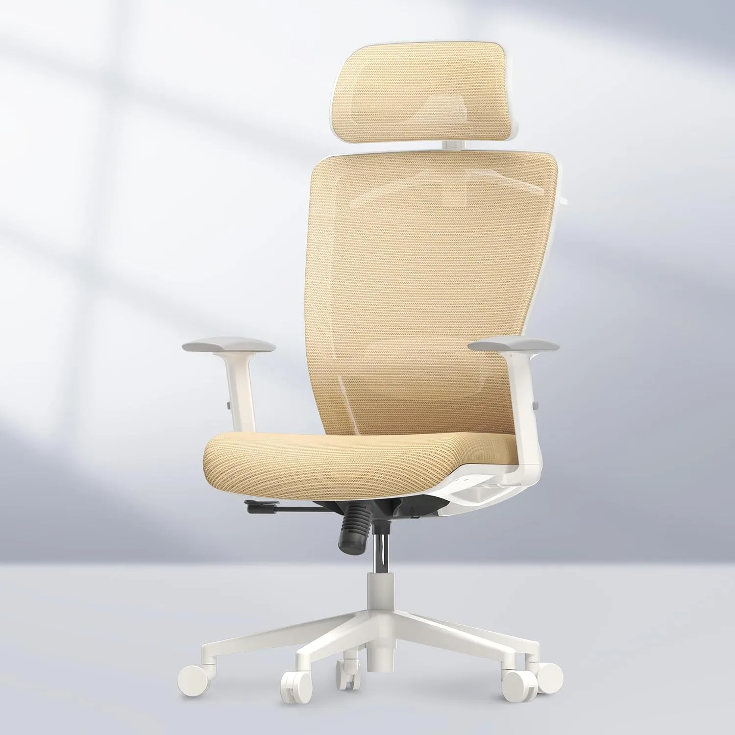 FLEXISPOT Ergonomic Office Chair, High Back Mesh Swivel Computer Chair, Executive Office Desk Chair, with Lumbar Support/2D Headrest/Lockable Tilt Function, Comfy Foam Seat, White Brown