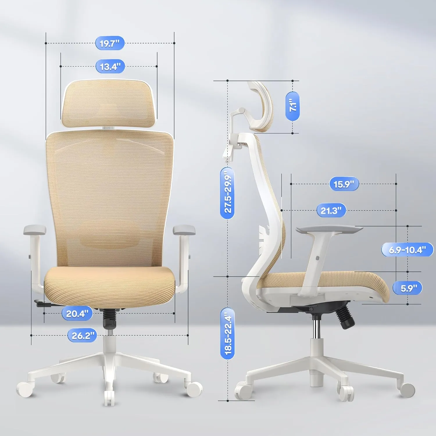 FLEXISPOT Ergonomic Office Chair, High Back Mesh Swivel Computer Chair, Executive Office Desk Chair, with Lumbar Support/2D Headrest/Lockable Tilt Function, Comfy Foam Seat, White Brown